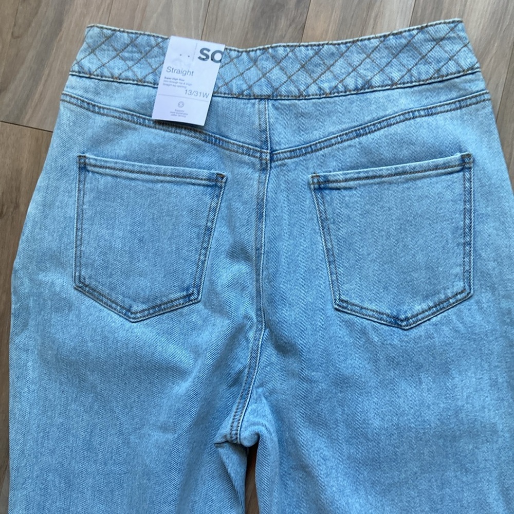 So Super high rise straight woven denim jean pant quilted design waistband 13 31 - Picture 15 of 16